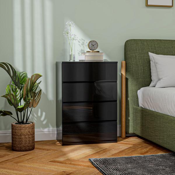 Cómoda com 4 Gavetas de Madeira Cómoda de Dormitório Cómoda Branca para Sala de Estar Estilo Moderno 55x34x80 cm Preto