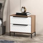Cómoda com 2 Gavetas de Tecido Frentes com Padrão de Diamante Móvel de Arrumação 59,5x30x54 cm Madeira e Branco
