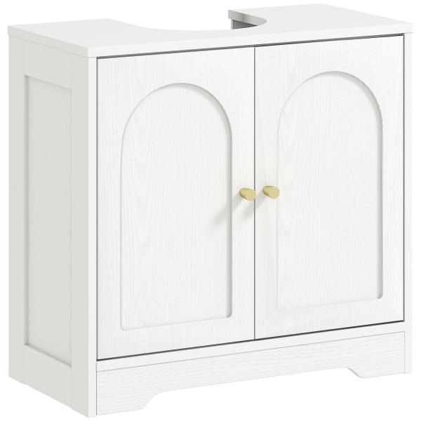 Móvel para Lavatório Pousar com 2 Portas em Arco Puxadores Dourados para Lavatório com ou sem Pedestal 60x30x65 cm Branco