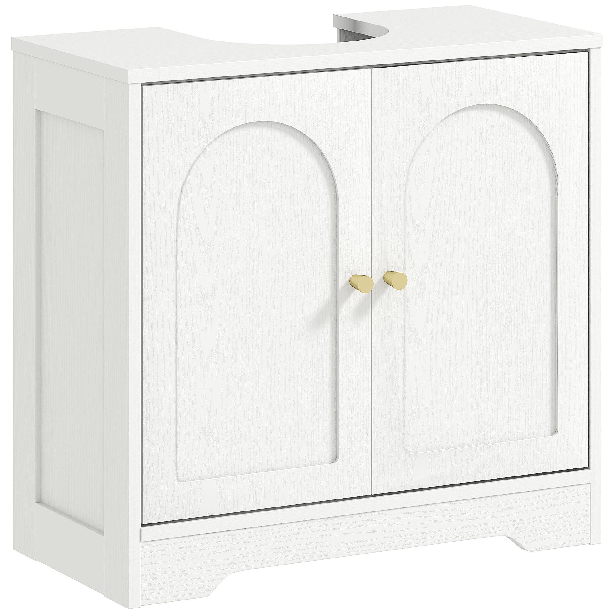 Móvel para Lavatório Pousar com 2 Portas em Arco Puxadores Dourados para Lavatório com ou sem Pedestal 60x30x65 cm Branco