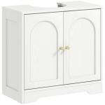 Móvel para Lavatório Pousar com 2 Portas em Arco Puxadores Dourados para Lavatório com ou sem Pedestal 60x30x65 cm Branco