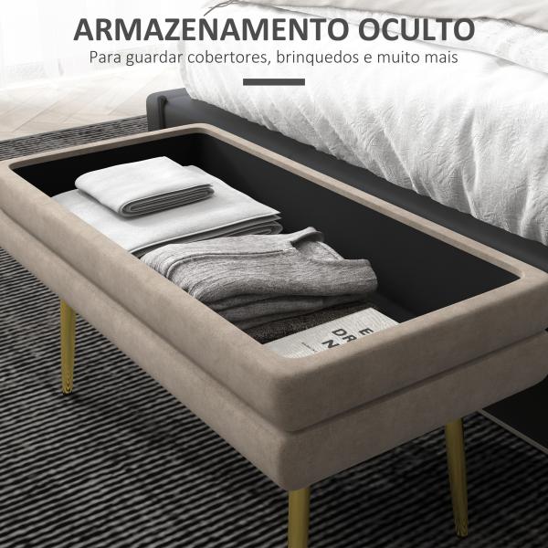 Banco Pé de Cama 30L Banco com Armazenamento para Dormitório Estofado em Veludo 79,5x37,5x43 cm Bege