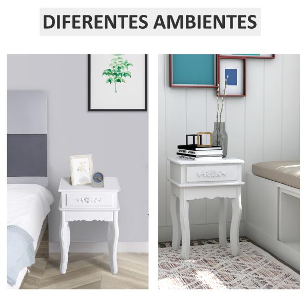 Mesa de Cabeceira com 1 Gaveta Mesa Auxiliar de Madeira para Dormitório Sala de Estar Estilo Moderno 40x35x60cm Branco