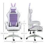 Cadeira Gaming Giratória de Couro PU com Altura Ajustável Inclinável 135° Apoio para a Cabeça 65x63x136 - 142 cm Branco e Roxo