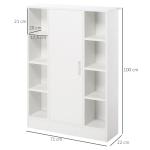 Armário Casa de Banho de Madeira com 8 Prateleiras Abertas e 1 Porta com Prateleiras Ajustáveis Móvel Auxiliar Multiuso para Cozinha Sala de Estar 71x22x100cm Branco
