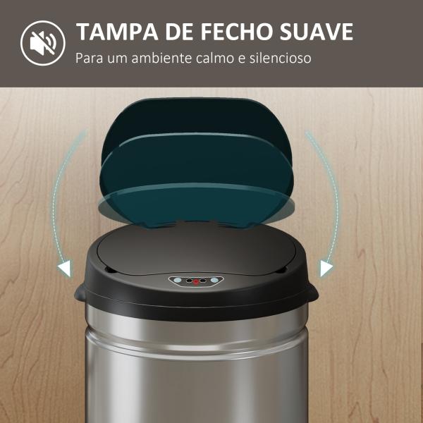 Balde de Lixo de Cozinha Automático 30 L em Aço Inoxidável Sensor Infravermelhos Fecho Automático 32x30,5x51 cm Prata