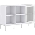 Aparador de Cozinha com Porta de Malha 4 Compartimentos Abertos e Estante Ajustável para Sala 120x37x81,5 cm Branco