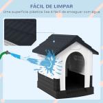 Casa para Cães Mini de Exterior em Plástico com 3 Janelas Base Elevada Telhado Inclinado 64,5x57x66 cm Cinzento Escuro