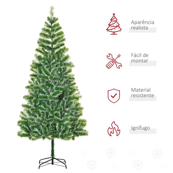 Árvore de Natal Artificial 210cm com 968 Ramos e Suporte de Metal Decoração Interior Sala de Estar Festas Ø100x210cm Verde