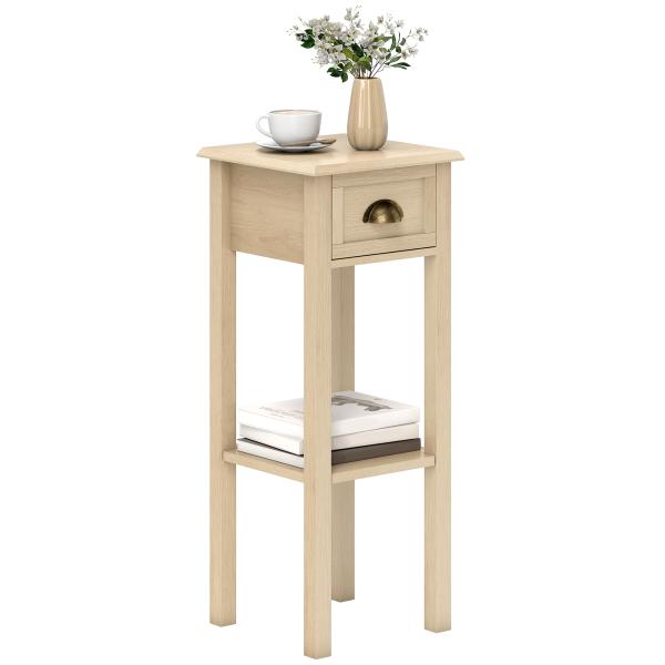 Mesa de Apoio com Gaveta e Prateleira de Armazenamento Estilo Moderno 30x30x75 cm Madeira