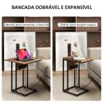 Mesa Auxiliar para Sofá com Tampo Dobrável Estação de Carga e Pés Ajustáveis para Espaços Pequenos Madeira