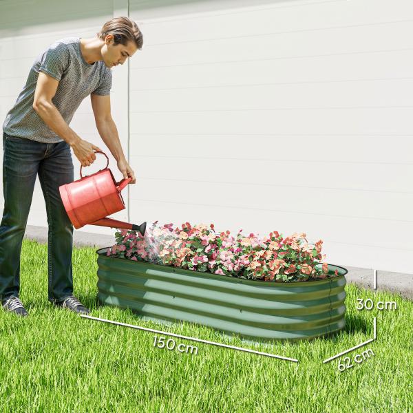 Caixa de Plantio de Exterior Grande em Aço Galvanizado para Cultivo de Plantas 150x62x30 cm Verde