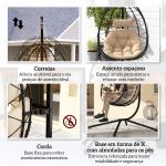 Cadeira Suspensa com Suporte Baloiço Jardim com Cesto Dobrável Almofada e Apoio de Cabeça 98x95x198 cm Caqui