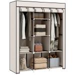Roupeiro de Tecido Dobrável com 8 Prateleiras de Armazenamento e 2 Barras de Pendurar 125x43x162,5cm Creme