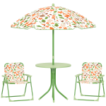 Conjunto de Mesa e Cadeiras para Crianças de Jardim com Cadeiras Dobráveis Chapéu de Sol Ajustável e Desenho de Raposas Verde