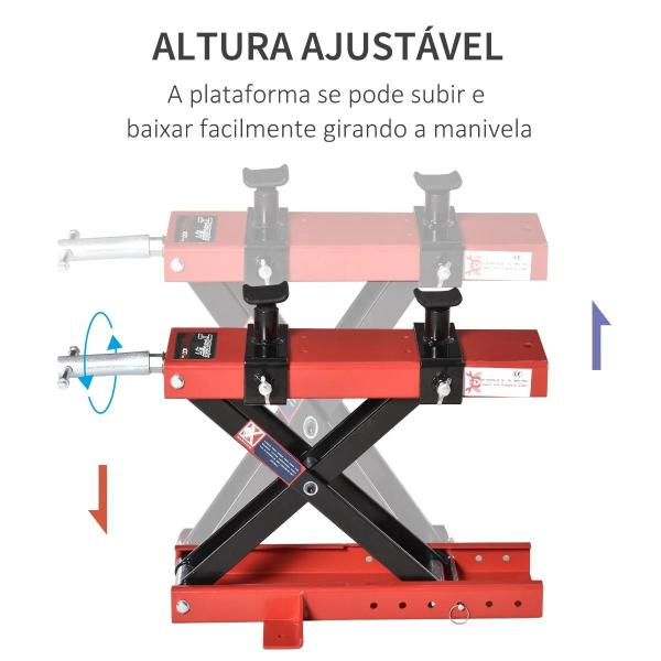 Plataforma Elevadora para Motocicletas com Altura Ajustável de 19 - 53cm Carga Máxima 500kg para Estacionar ou Reparar Oficina Garagem Preto e Vermelho