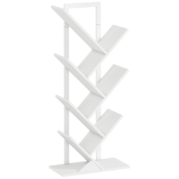 Estante em Forma de Árvore de 7 Níveis Estante de Livros com 7 Prateleiras e Estrutura de Aço 50x24x109 cm Branco