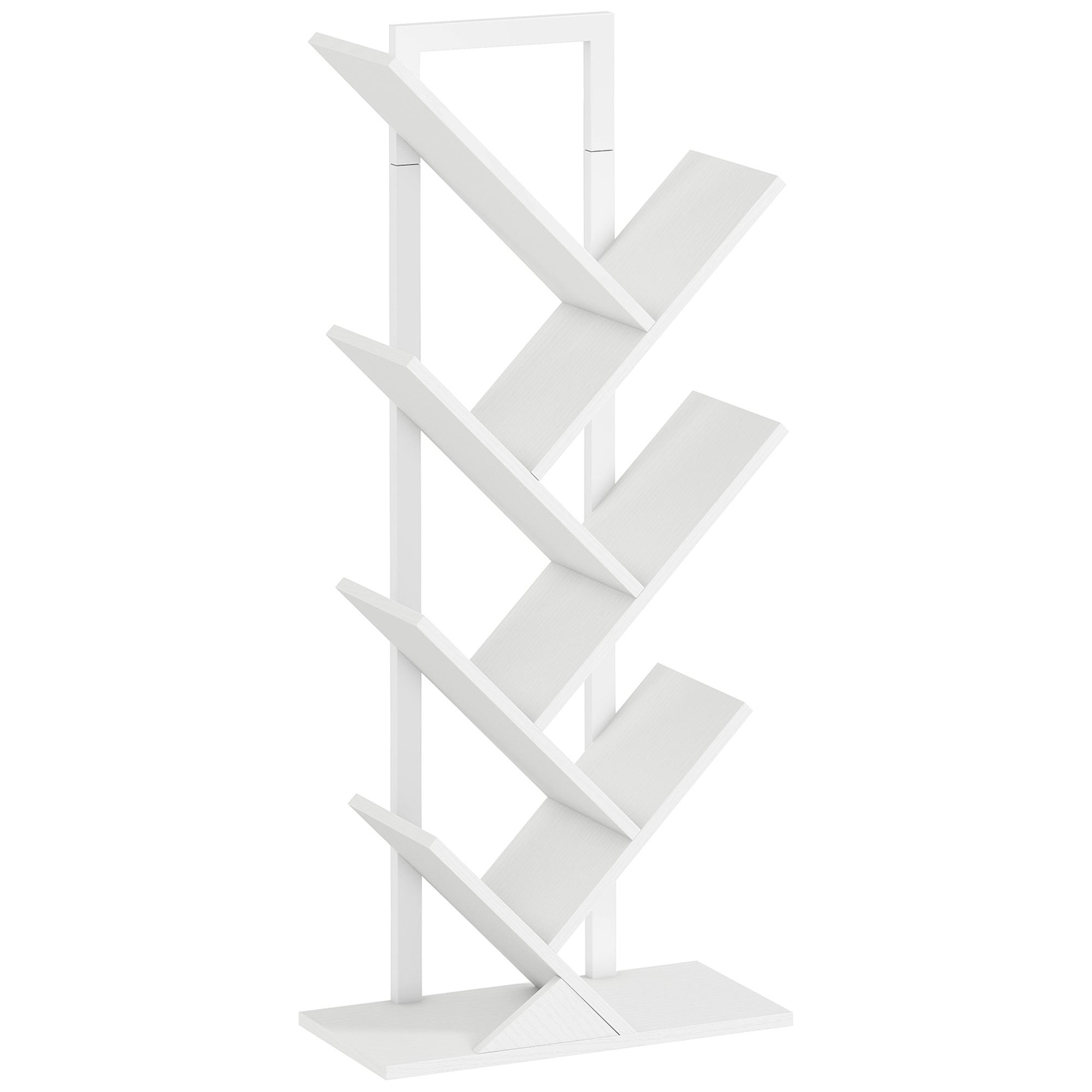 Estante em Forma de Árvore de 7 Níveis Estante de Livros com 7 Prateleiras e Estrutura de Aço 50x24x109 cm Branco