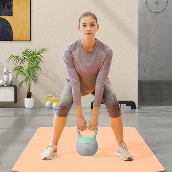 Kettlebell de 10 kg Pesa Russa Preenchida de Areia Metálica e Alça Antiderrapante para Treino em Casa Ginásio Ø21x30 cm Cinzento