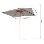 Chapéu de Sol de Jardim 200x150x230cm Chapéu de Sol Retangular Inclinável com Polia Duplo Teto e Mastro Desmontável de Madeira para Terraço Pátio Cinza