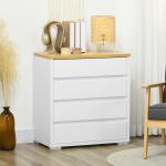 Cómoda Moderna com 4 Gavetas de Madeira para Dormitório Carga Máxima 40 kg 70x37x75 cm Branco e Madeira