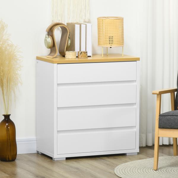 Cómoda Moderna com 4 Gavetas de Madeira para Dormitório Carga Máxima 40 kg 70x37x75 cm Branco e Madeira