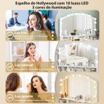 Toucador com 10 Luzes LED de 3 Cores Toucador de Maquilhagem com Espelho 7 Gavetas 3 Compartimentos Moderno 110x40x150 cm Branco