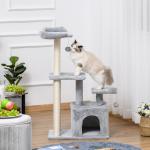 Arranhador para Gatos Altura 114 cm com Postes de Sisal 3 Plataformas Caverna e 2 Bolas Suspensas Cinza Claro