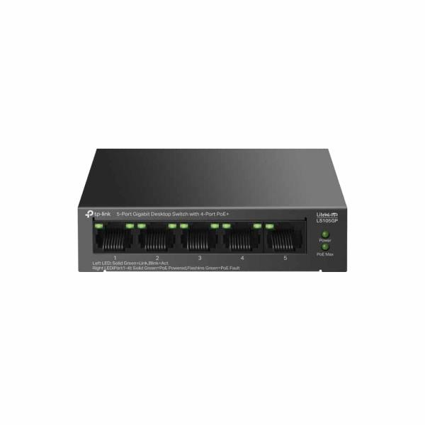 Switch TP - Link LS105GP 5 Portas Gigabit com 4 Portas PoE+