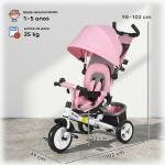 Triciclo para Bebés Evolutivo com Capota Dobrável Guiador Telescópico e Removível Bolsa e Porta - Garrafas 102x49x102 cm Rosa