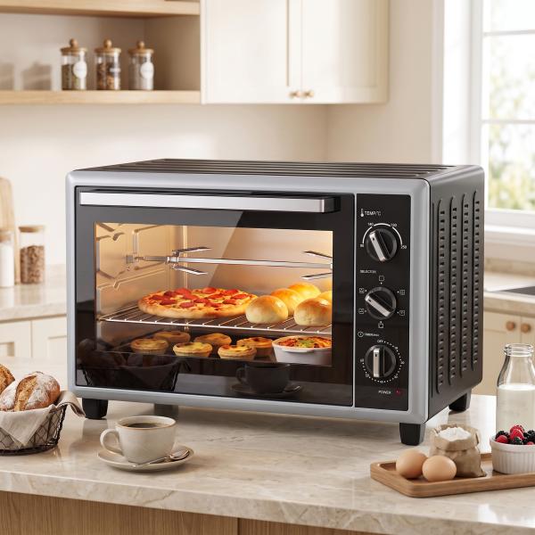 Mini Forno Elétrico de Bancada 46 L com Convecção Espeto Giratório e Temporizador 1800 W