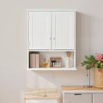 Armário Casa de Banho com 2 Portas Prateleira Interior Ajustável e Compartimento Aberto Móvel Auxiliar Suspenso Multiúso para Cozinha 60x20x70,5cm Branco