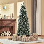 Árvore de Natal Nevada Artificial 180cm com 300 Luzes LED Branco Quente 618 Ramos Ignífugos de PVC Decorações Incluidadas e Base Dobrável Ø65x180cm Verde