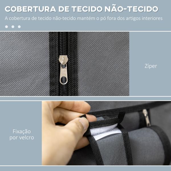 Roupeiro de Tecido Dobrável com 6 Prateleiras e 1 Barra de Pendurar para Dormitório Vestidor 103x43x162,5 cm Cinzento