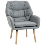 Poltrona de Sala de Estar Moderna Acolchoada de Dupla Camada Estofada em Couro Sintético Pés de Madeira 68x74x89 cm Cinza