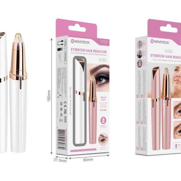 Removedor de Pêlos Faciais Branco Novoteck HJ-001 – Recarregável USB, Com Luz LED, Discreto e Indolor, Ideal para Sobrancelhas