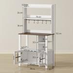 Armário de Cozinha Alto Móvel Auxiliar de Cozinha com 6 Ganchos para Chávenas 2 Portas de Vidro Prateleiras Abertas 80x40x152 cm Branco