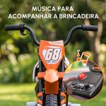Moto Elétrica Infantil 12V com Música, Velocidade 2,4 - 5 km/h, Rodas Auxiliares, 109,5x60x72,5 cm, Laranja
