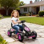 Kart a Pedais para Crianças 5 - 12 Anos com Assento Ajustável Pneus Insufláveis Amortecimento e Travão de Mão 121x58x61 cm Rosa