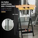 Bancada de trabalho ajustável em altura com 4 pinos giratórios com tabletes ajustáveis em ângulo e distância 65x60,5x85 - 110 cm Madeira natural e preta