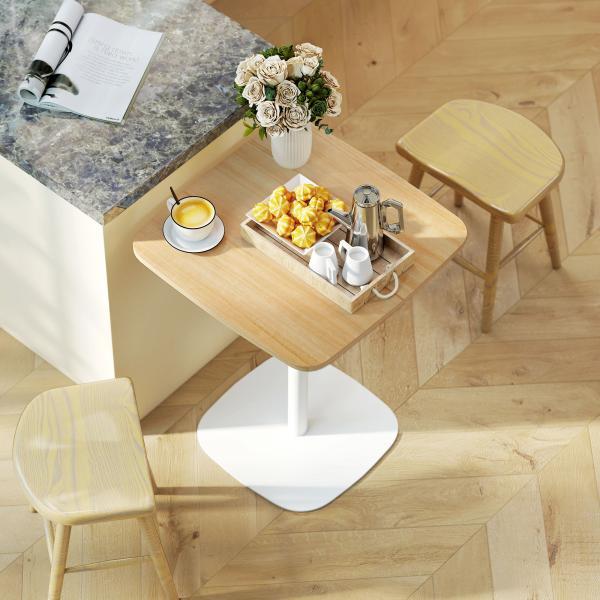Mesa de Refeição Pequena Mesa de Cozinha Quadrada para 2 Pessoas Base Quadrada em Aço 60x60x75 cm Madeira e Branco