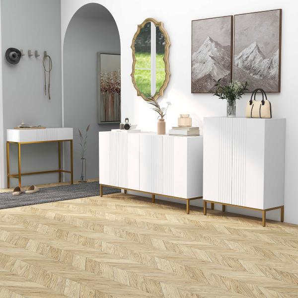 Aparador para Sala com 4 Portas, Prateleiras Ajustáveis e Pés Dourados 140x40x75 cm para Entrada ou Quarto, Branco