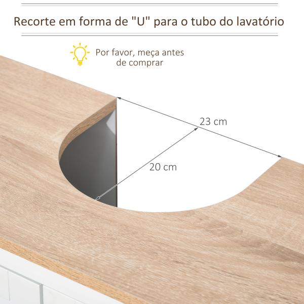 Móvel para Lavatório Pousar com 2 Portas e Prateleira Ajustável Estilo Moderno 60x30x60cm Branco e Madeira