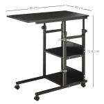Mesa Lateral para Sofá Mesa lateral em Forma de C com 4 rodas Giratórias Freios Altura Ajustável 3 níveis Estrutura Metálica 80x40x72 - 82cm Preto