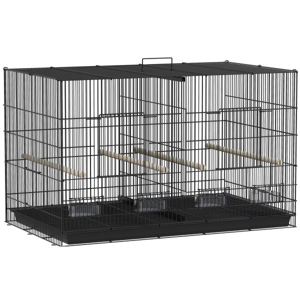 Gaiola para Pássaros com Divisória com Comedouros Poleiros e Bandeja Removível 94x57x57 cm Preto