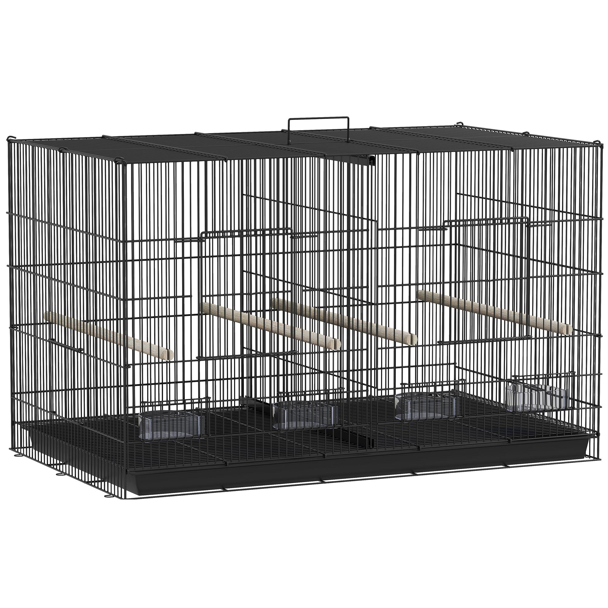 Gaiola para Pássaros com Divisória com Comedouros Poleiros e Bandeja Removível 94x57x57 cm Preto