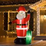 Pai Natal Insuflável com Saco de Presentes 3 Luzes LED IP44 e Inflador Elétrico Decoração de Natal para Interiores e Exteriores 148x85x240cm Vermelho e Verde