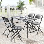 Conjunto de Mesa e Cadeiras de Jardim com Mesa Dobrável Ajustável de 55 a 74 cm e 4 Cadeiras Dobráveis para Terraço Cinzento