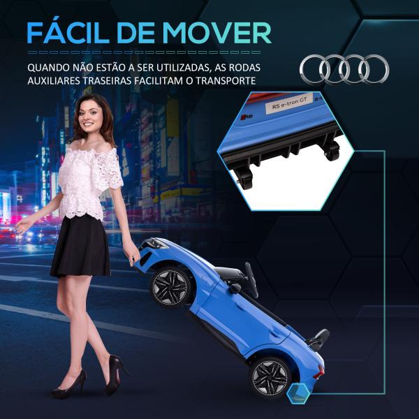 Carro Elétrico AUDI RS E - Tron GT 12V com 2 Motores Controlo Remoto Faróis LED Buzina Música USB 3 - 5km/h 103x58x41cm Azul