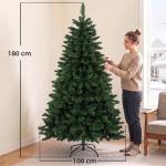 Árvore de Natal 180 cm com 250 Luzes LED, 11 Modos, Comando à Distância, 800 Pontas e Base Dobrável em Aço, Verde